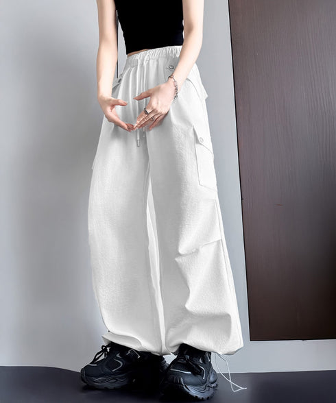 カーゴパンツ レディースストレートパンツ ハイウエスト ゆったり ワークパンツ ウエストゴムジョガーパンツ カジュアルイージーパンツ 薄手パラシュートパンツ着やせ 2FZHE-004