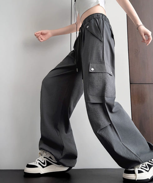 カーゴパンツ レディースストレートパンツ ハイウエスト ゆったり ワークパンツ ウエストゴムジョガーパンツ カジュアルイージーパンツ 薄手パラシュートパンツ着やせ 2FZHE-004
