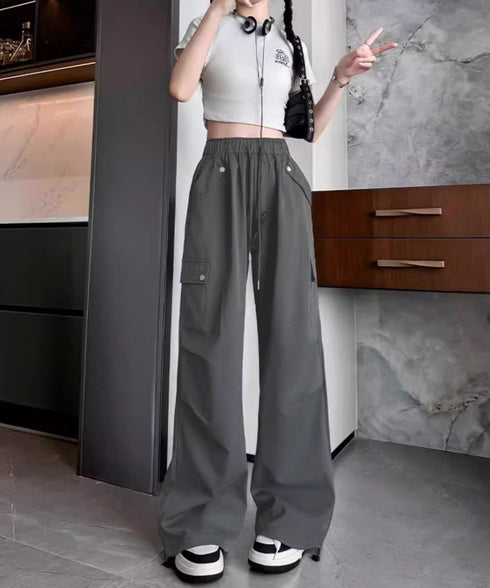 カーゴパンツ レディースストレートパンツ ハイウエスト ゆったり ワークパンツ ウエストゴムジョガーパンツ カジュアルイージーパンツ 薄手パラシュートパンツ着やせ 2FZHE-004