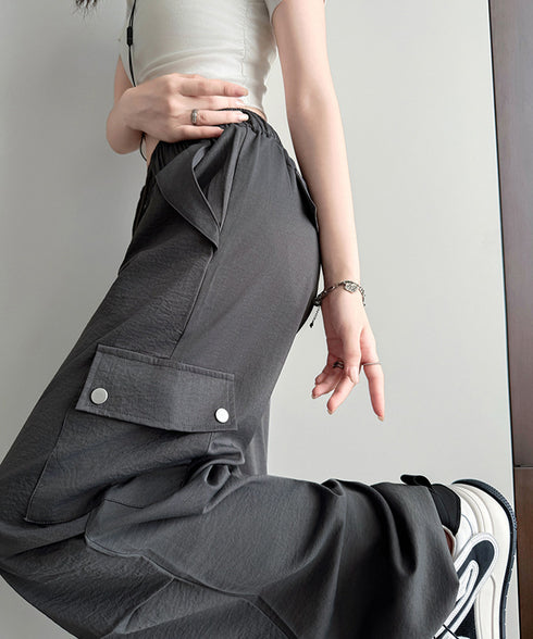 カーゴパンツ レディースストレートパンツ ハイウエスト ゆったり ワークパンツ ウエストゴムジョガーパンツ カジュアルイージーパンツ 薄手パラシュートパンツ着やせ 2FZHE-004