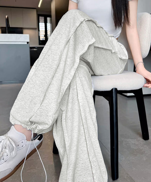 ワイドスウェットパンツ フロントライン レディース ドレープ感 ストレートパンツ ウエストゴム ゆったり ロングパンツ カジュアル楽ちんイージーパンツ美脚 2FZHE-005