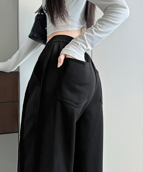 ワイドスウェットパンツ フロントライン レディース ドレープ感 ストレートパンツ ウエストゴム ゆったり ロングパンツ カジュアル楽ちんイージーパンツ美脚 2FZHE-005