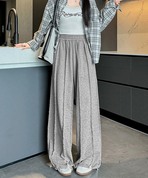 ワイドスウェットパンツ フロントライン レディース ドレープ感 ストレートパンツ ウエストゴム ゆったり ロングパンツ カジュアル楽ちんイージーパンツ美脚 2FZHE-005