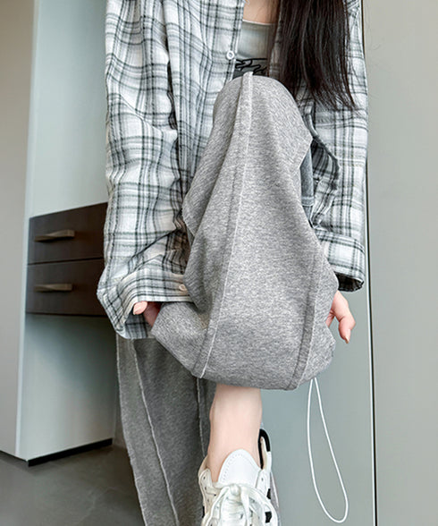 ワイドスウェットパンツ フロントライン レディース ドレープ感 ストレートパンツ ウエストゴム ゆったり ロングパンツ カジュアル楽ちんイージーパンツ美脚 2FZHE-005