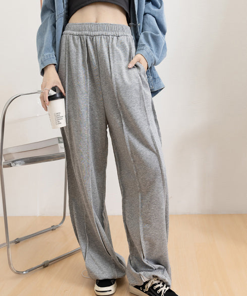 ワイドスウェットパンツ フロントライン レディース ドレープ感 ストレートパンツ ウエストゴム ゆったり ロングパンツ カジュアル楽ちんイージーパンツ美脚 2FZHE-005