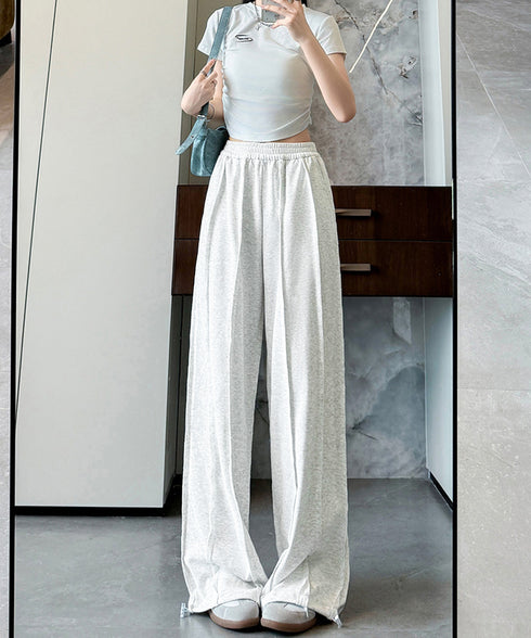 ワイドスウェットパンツ フロントライン レディース ドレープ感 ストレートパンツ ウエストゴム ゆったり ロングパンツ カジュアル楽ちんイージーパンツ美脚 2FZHE-005