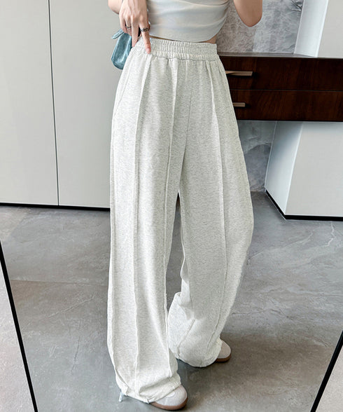 ワイドスウェットパンツ フロントライン レディース ドレープ感 ストレートパンツ ウエストゴム ゆったり ロングパンツ カジュアル楽ちんイージーパンツ美脚 2FZHE-005
