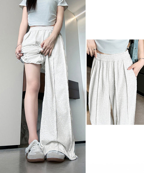 ワイドスウェットパンツ フロントライン レディース ドレープ感 ストレートパンツ ウエストゴム ゆったり ロングパンツ カジュアル楽ちんイージーパンツ美脚 2FZHE-005