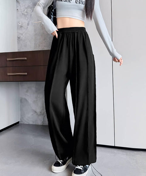 ワイドスウェットパンツ フロントライン レディース ドレープ感 ストレートパンツ ウエストゴム ゆったり ロングパンツ カジュアル楽ちんイージーパンツ美脚 2FZHE-005