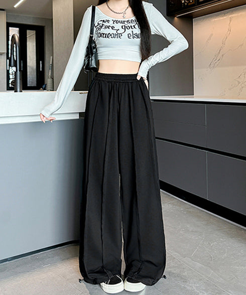 ワイドスウェットパンツ フロントライン レディース ドレープ感 ストレートパンツ ウエストゴム ゆったり ロングパンツ カジュアル楽ちんイージーパンツ美脚 2FZHE-005