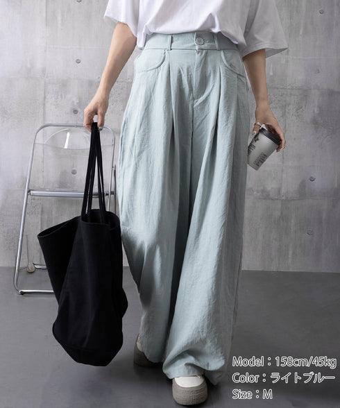 ワイドパンツ ハイウエストイージーパンツ レディース ウエストタック リラックスパンツ 体型カバー 大人カジュアル ボトムス ゆったり バックゴムロングパンツ無地 2FZHE-006