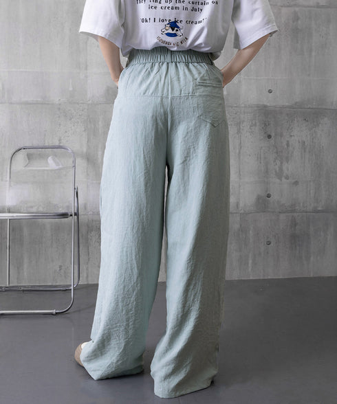 ワイドパンツ ハイウエストイージーパンツ レディース ウエストタック リラックスパンツ 体型カバー 大人カジュアル ボトムス ゆったり バックゴムロングパンツ無地 2FZHE-006