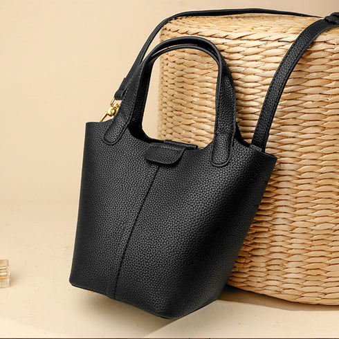 ショルダーバッグチャーム付きハンドバッグ レディース PUレザー バケットバッグ 2way 手提げ鞄 オフィスカジュアル 肩掛けバッグポーチ付き ミニトートバッグ 2GAOSHU-001