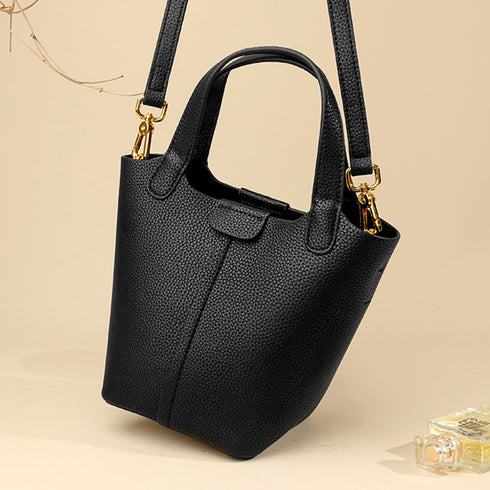 ショルダーバッグチャーム付きハンドバッグ レディース PUレザー バケットバッグ 2way 手提げ鞄 オフィスカジュアル 肩掛けバッグポーチ付き ミニトートバッグ 2GAOSHU-001