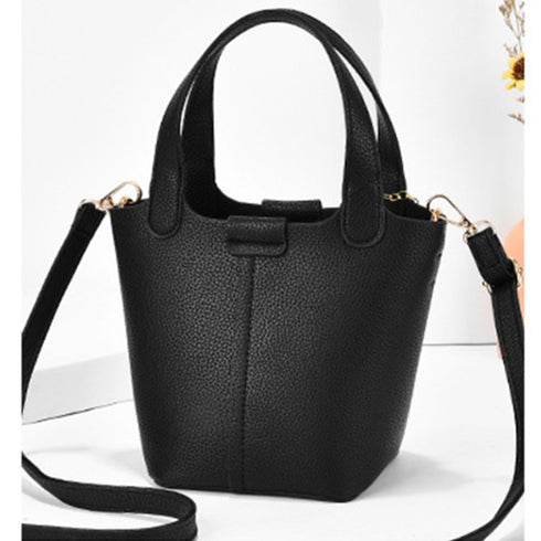 ショルダーバッグチャーム付きハンドバッグ レディース PUレザー バケットバッグ 2way 手提げ鞄 オフィスカジュアル 肩掛けバッグポーチ付き ミニトートバッグ 2GAOSHU-001
