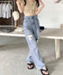 ダメージデニムパンツ クラッシュジーンズ レディース カッコいい ストレートパンツ ハイウエスト おしゃれカジュアルジーパン 春夏秋ゆったり 美脚脚長パンツ着やせ 2GDNA-001