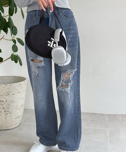 ダメージデニムパンツ クラッシュジーンズ レディース カッコいい ストレートパンツ ハイウエスト おしゃれカジュアルジーパン 春夏秋ゆったり 美脚脚長パンツ着やせ 2GDNA-001