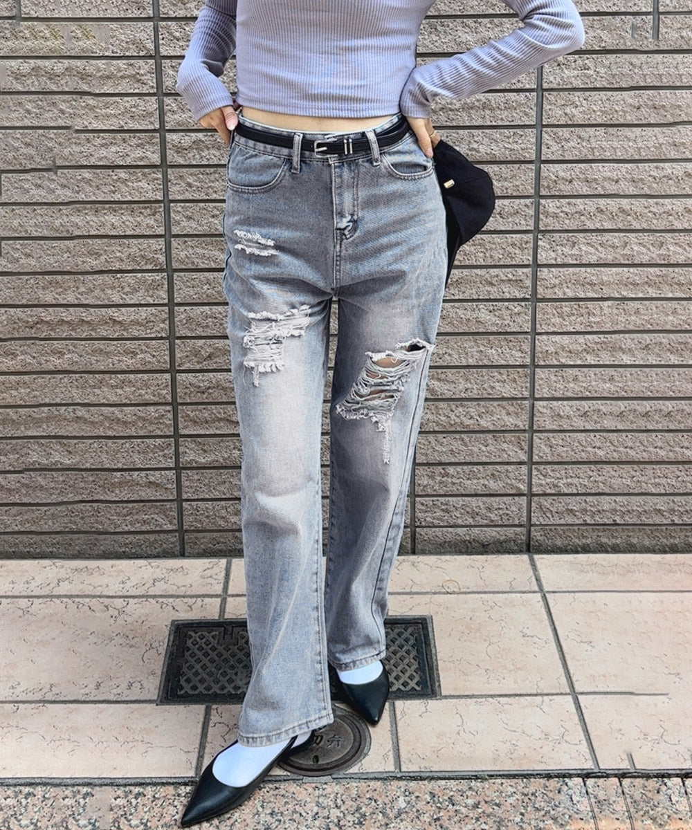 ダメージデニムパンツ クラッシュジーンズ