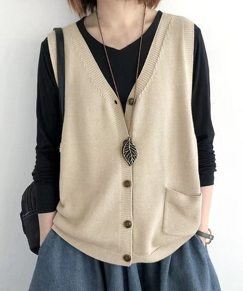 ニットベスト レディース 前開きチョッキ ポケット付きニットジレ Vネック ノースリーブニットトップス カジュアル レトロ ニットタンク 体型カバー春秋服 韓国風 2HUANYI-002