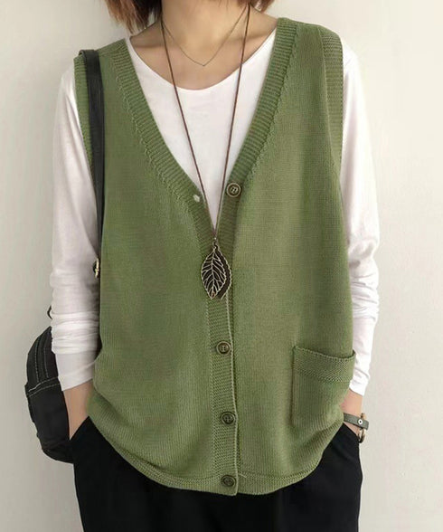 ニットベスト レディース 前開きチョッキ ポケット付きニットジレ Vネック ノースリーブニットトップス カジュアル レトロ ニットタンク 体型カバー春秋服 韓国風 2HUANYI-002