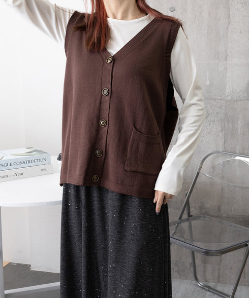 ニットベスト レディース 前開きチョッキ ポケット付きニットジレ Vネック ノースリーブニットトップス カジュアル レトロ ニットタンク 体型カバー春秋服 韓国風 2HUANYI-002