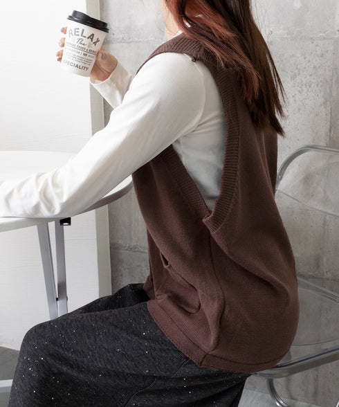 ニットベスト レディース 前開きチョッキ ポケット付きニットジレ Vネック ノースリーブニットトップス カジュアル レトロ ニットタンク 体型カバー春秋服 韓国風 2HUANYI-002