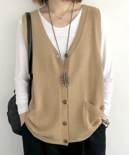 ニットベスト レディース 前開きチョッキ ポケット付きニットジレ Vネック ノースリーブニットトップス カジュアル レトロ ニットタンク 体型カバー春秋服 韓国風 2HUANYI-002