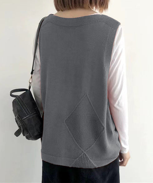 ニットベスト レディース 前開きチョッキ ポケット付きニットジレ Vネック ノースリーブニットトップス カジュアル レトロ ニットタンク 体型カバー春秋服 韓国風 2HUANYI-002