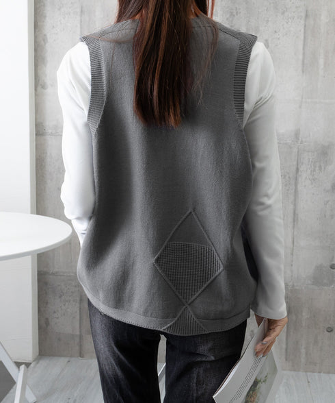 ニットベスト レディース 前開きチョッキ ポケット付きニットジレ Vネック ノースリーブニットトップス カジュアル レトロ ニットタンク 体型カバー春秋服 韓国風 2HUANYI-002