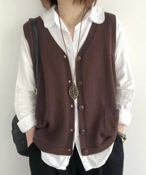 ニットベスト レディース 前開きチョッキ ポケット付きニットジレ Vネック ノースリーブニットトップス カジュアル レトロ ニットタンク 体型カバー春秋服 韓国風 2HUANYI-002