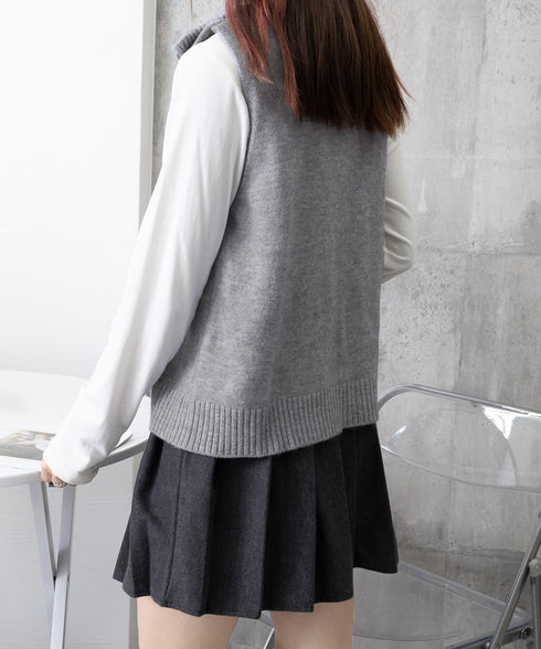 ハーフジップ ニットベストスタンドカラー ハイネック ニットチョッキ シンプルおしゃれ ノースリーブニットトップス レディース カジュアルニット 無地重ね着秋冬服 2HUANYI-003