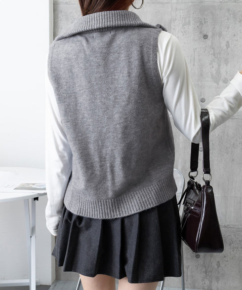 ハーフジップ ニットベストスタンドカラー ハイネック ニットチョッキ シンプルおしゃれ ノースリーブニットトップス レディース カジュアルニット 無地重ね着秋冬服 2HUANYI-003