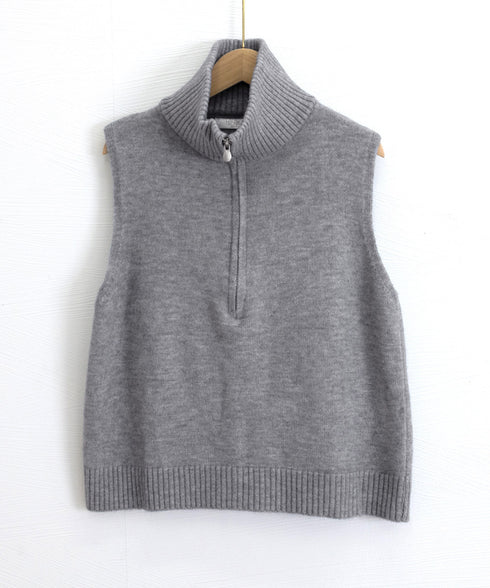 ハーフジップ ニットベストスタンドカラー ハイネック ニットチョッキ シンプルおしゃれ ノースリーブニットトップス レディース カジュアルニット 無地重ね着秋冬服 2HUANYI-003