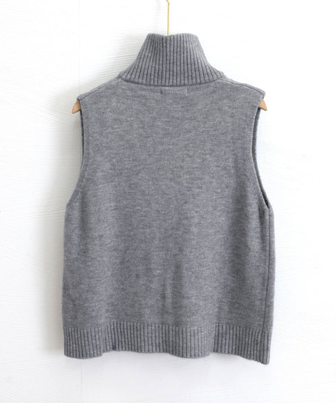 ハーフジップ ニットベストスタンドカラー ハイネック ニットチョッキ シンプルおしゃれ ノースリーブニットトップス レディース カジュアルニット 無地重ね着秋冬服 2HUANYI-003