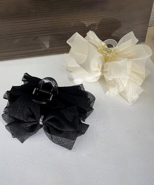 リボンバンスクリップ韓国風ヘアアクセ上品 シアービッグリボン髪留め 大きめヘアクリップ 大人可愛いハーフアップ用クリップボリューム感華やか髪飾りオーガンジー髪留め 2HUIXIAN-001