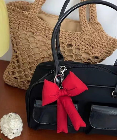 ぷくぷくリボンバッグチャーム 4色セット ぷっくりリボンキーホルダー ナスカン付き リボンキーリング 吊り下げバッグ用アクセサリー フェミニン 鍵やバッグ飾り小物 2JINGE-001