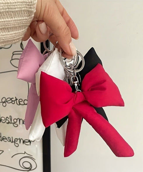 ぷくぷくリボンバッグチャーム 4色セット ぷっくりリボンキーホルダー ナスカン付き リボンキーリング 吊り下げバッグ用アクセサリー フェミニン 鍵やバッグ飾り小物 2JINGE-001