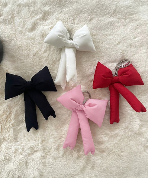 ぷくぷくリボンバッグチャーム 4色セット ぷっくりリボンキーホルダー ナスカン付き リボンキーリング 吊り下げバッグ用アクセサリー フェミニン 鍵やバッグ飾り小物 2JINGE-001