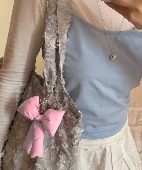 ぷくぷくリボンバッグチャーム 4色セット ぷっくりリボンキーホルダー ナスカン付き リボンキーリング 吊り下げバッグ用アクセサリー フェミニン 鍵やバッグ飾り小物 2JINGE-001