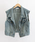 フリンジデニムベスト 襟付き デニムジレ レディース 袖なし レトロGジャン カジュアル ライトアウター ノースリーブデニムジャケット おしゃれ レイヤードベスト 2JINZI-005