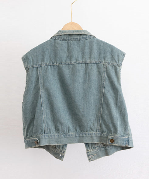 フリンジデニムベスト 襟付き デニムジレ レディース 袖なし レトロGジャン カジュアル ライトアウター ノースリーブデニムジャケット おしゃれ レイヤードベスト 2JINZI-005