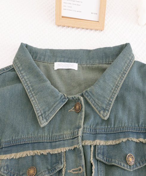 フリンジデニムベスト 襟付き デニムジレ レディース 袖なし レトロGジャン カジュアル ライトアウター ノースリーブデニムジャケット おしゃれ レイヤードベスト 2JINZI-005