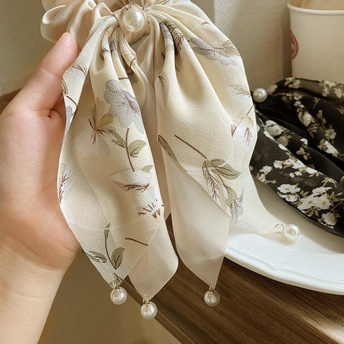 花柄 スカーフシュシュ春夏リボンヘアゴム レディース おしゃれ フラワープリント 蝶結びヘアアレンジ 上品 大人可愛い ヘアアクセサリー 大きめ まとめ髪 韓国風 2JUSHUI-002