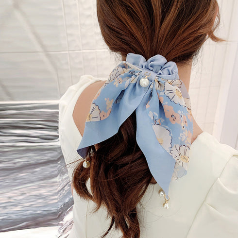 花柄 スカーフシュシュ春夏リボンヘアゴム レディース おしゃれ フラワープリント 蝶結びヘアアレンジ 上品 大人可愛い ヘアアクセサリー 大きめ まとめ髪 韓国風 2JUSHUI-002