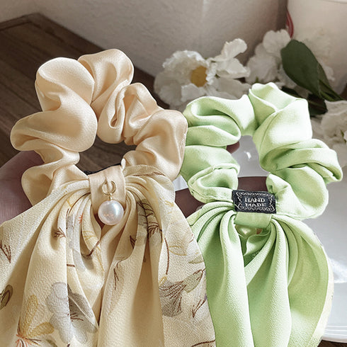 花柄 スカーフシュシュ春夏リボンヘアゴム レディース おしゃれ フラワープリント 蝶結びヘアアレンジ 上品 大人可愛い ヘアアクセサリー 大きめ まとめ髪 韓国風 2JUSHUI-002