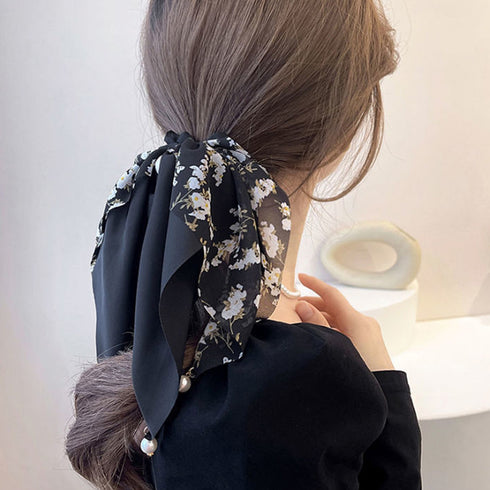 花柄 スカーフシュシュ春夏リボンヘアゴム レディース おしゃれ フラワープリント 蝶結びヘアアレンジ 上品 大人可愛い ヘアアクセサリー 大きめ まとめ髪 韓国風 2JUSHUI-002
