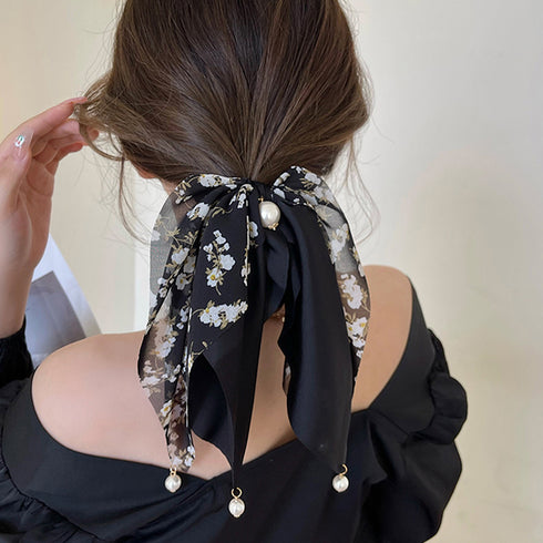 花柄 スカーフシュシュ春夏リボンヘアゴム レディース おしゃれ フラワープリント 蝶結びヘアアレンジ 上品 大人可愛い ヘアアクセサリー 大きめ まとめ髪 韓国風 2JUSHUI-002