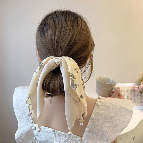 花柄 スカーフシュシュ春夏リボンヘアゴム レディース おしゃれ フラワープリント 蝶結びヘアアレンジ 上品 大人可愛い ヘアアクセサリー 大きめ まとめ髪 韓国風 2JUSHUI-002