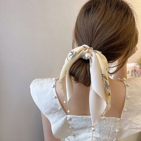 花柄 スカーフシュシュ春夏リボンヘアゴム レディース おしゃれ フラワープリント 蝶結びヘアアレンジ 上品 大人可愛い ヘアアクセサリー 大きめ まとめ髪 韓国風 2JUSHUI-002