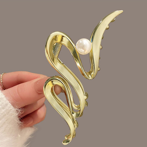 ウェーブヘアクリップ 韓国バンスクリップ おしゃれ メタル クロークリップ 大きめ 大人可愛い 簡単ヘアアレンジ カジュアル ヘアアクセサリー ゴールド ヘア小物 2JUSHUI-003